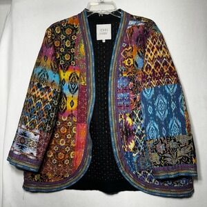 JOHN MARK Large Open Front 3/4 Sleeve Kimono Top Embroidered Patchwork